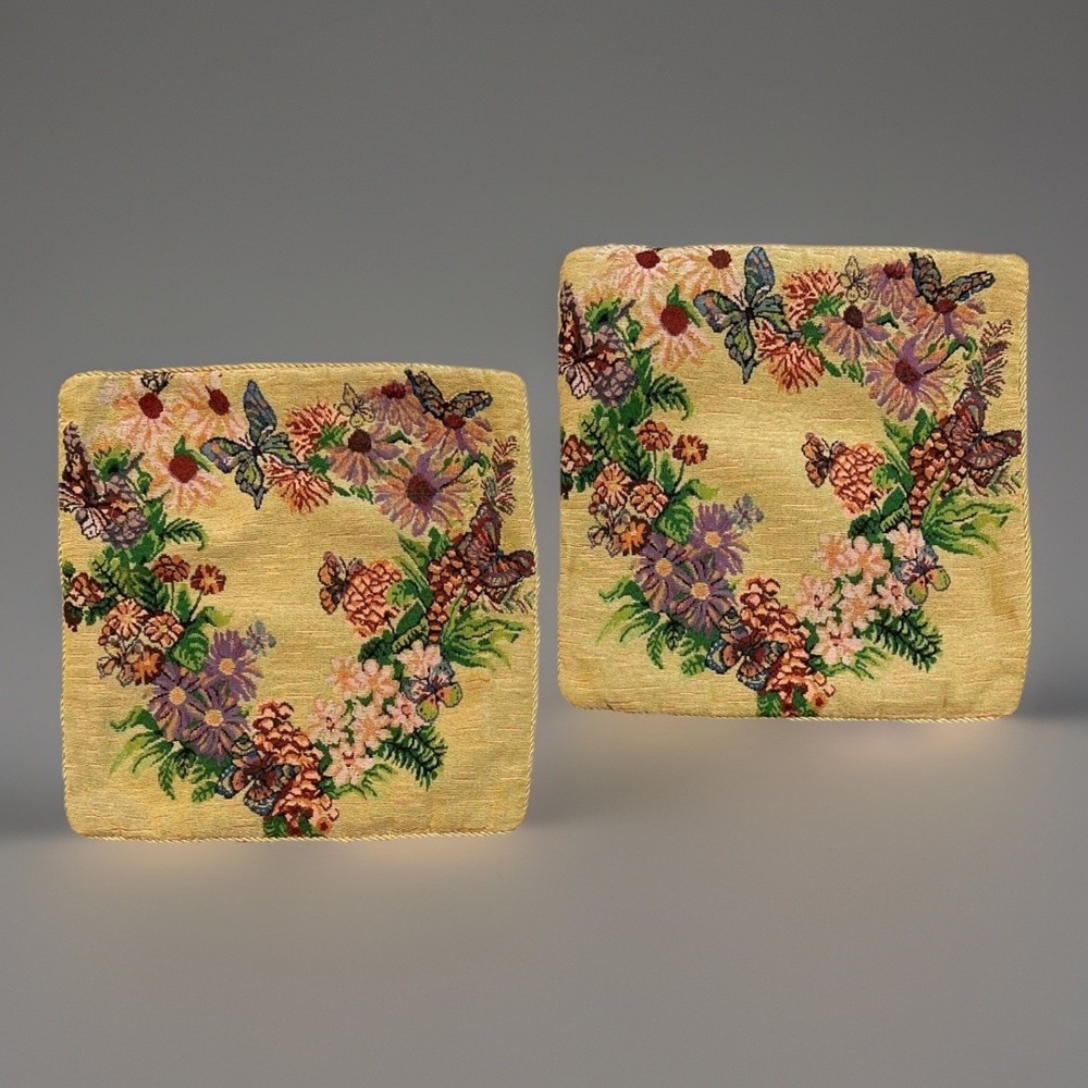 Pillow Cushion Covers ONLY Floral Butterfly Tapestry Collections Etc Set of 2